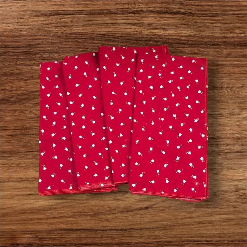 Set Of‎ 4 Now Designs Red Floral Print Cotton & Polyester Napkins 20x20
